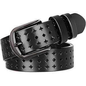 XZQTIVE Hollow Genuine Leather Belts for Women with Pin Buckle, Fashion Casual Waist Belt for Jeans Dress Pants