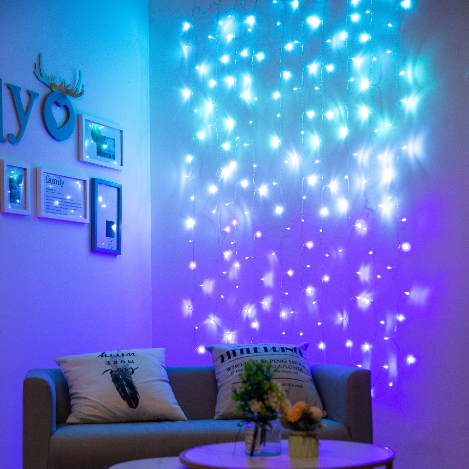 Curtain Lights for Bedroom Wall Led Indoor String Lights Turquoise Teal Blue Lavender Lilac Purple Twinkle Hanging Fairy Lights Unicorn Mermaid Kawaii Teen Room Decor for Girls Childrens (180LED)
