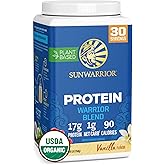 Sunwarrior Vegan Protein Powder Organic Plant-Based Protein | BCAA Amino Acids Hemp Seed Plant Protein | Soy Free Dairy Free Gluten Free Synthetic Free Non-GMO | Vanilla 30 Servings | Warrior Blend
