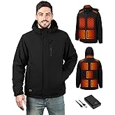 QIUJIN Heated Jacket for Men, Winter Windproof Electric Heating Coat with Detachable Hood