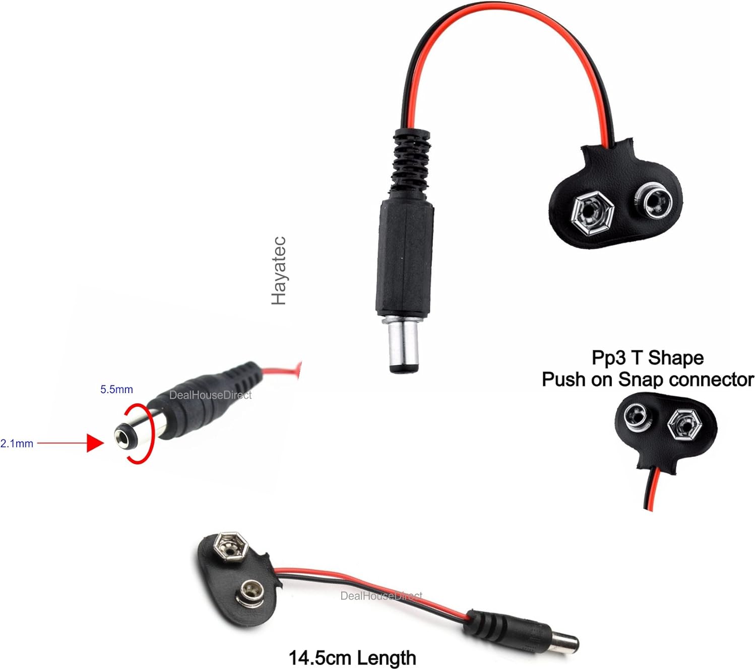 PP3 9V Battery Clip Cable to DC Plug - Image 4