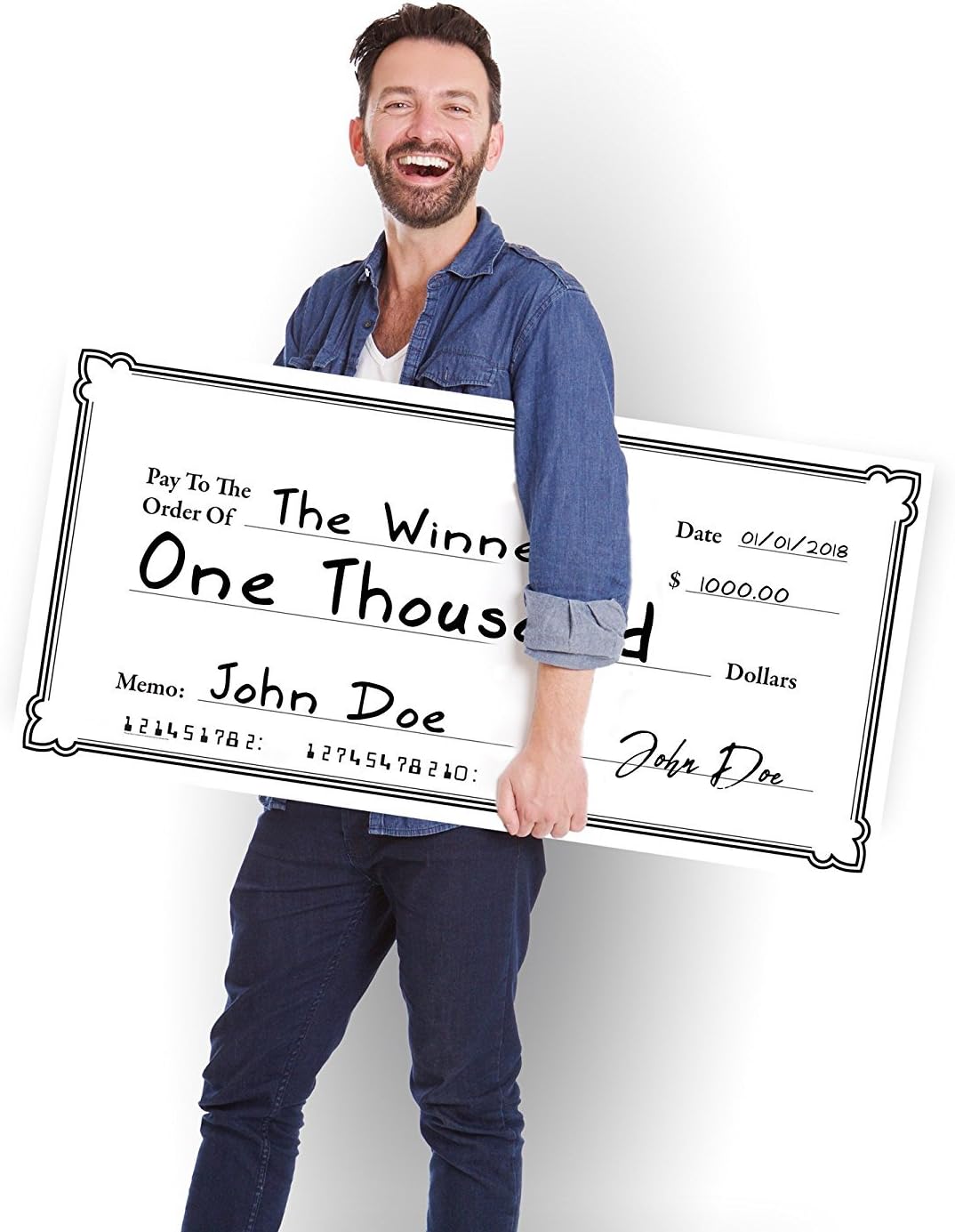 Giant Fake Check - 2 x 4 Foot Coroplast Novelty Check for Fundraiser and Raffle Prizes - Big Blank Check: Office Products