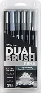 Tombow Dual Brush Pen Art Markers, Grayscale, 6-Pack