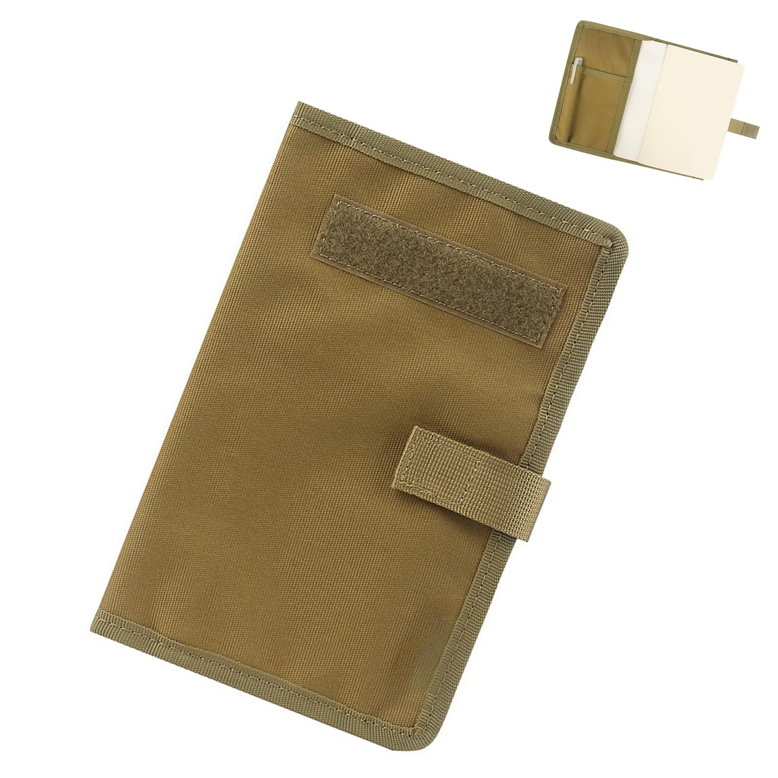 Tactical Notebook Cover,Pocket Notebook Cover,Oxford Cloth OCP Military Log Book Cover, Green Book Cover for 8"x 5" Pocket Patch Loop Tape (Tan)