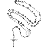 FaithHeart Rosary Beads Catholic Necklace for Men, St Michael/St Christopher/Virgin Mary Prayer Rosaries with Crucifix Cross Stainless Steel Praying Rosary Necklace