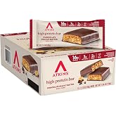 Atkins Chocolate Peanut Butter High Protein Bar, 16g Protein, 12 Count | 16g Protein, 3g Net Carbs, 2g Sugar, 12g Fiber, Soft and Chewy, Individually Wrapped 1.69oz Bars
