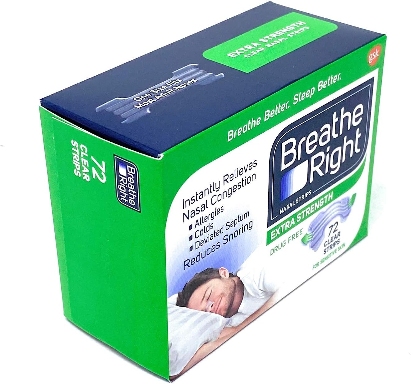 Breathe Right Nasal Strips, Extra Clear for Sensitive Skin, 72 Clear Strips: Health & Personal Care