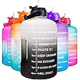 QuiFit 1 Gallon Water Bottle - with Straw & Motivational Time Marker Leak-Proof BPA Free Reusable Gym Sports Outdoor Large(128OZ/73OZ) Capacity Water Jug