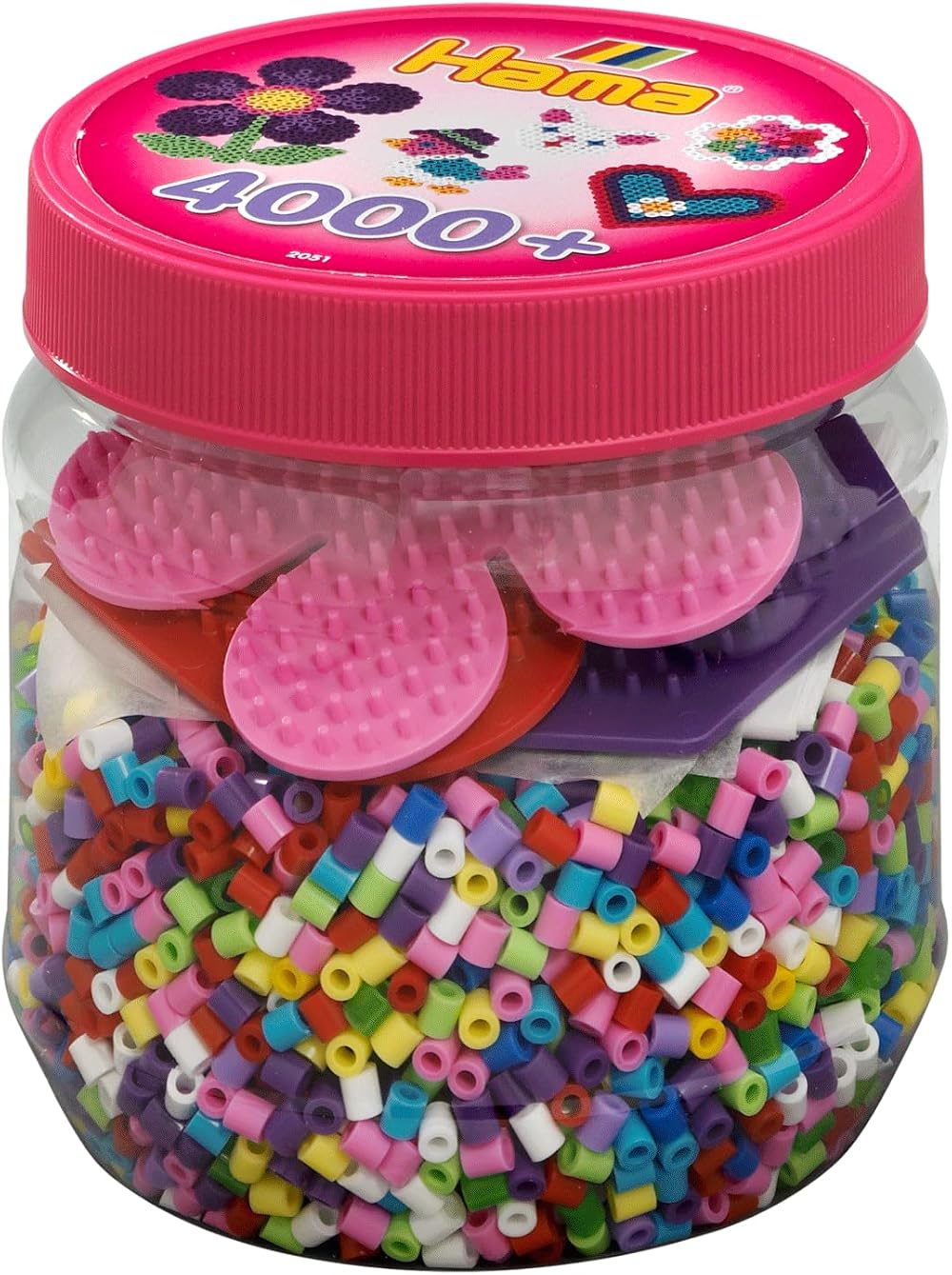 Hama Beads and Pegboards Tub 4000 Beads 3 Pegboards Arts and Crafts Set Pink