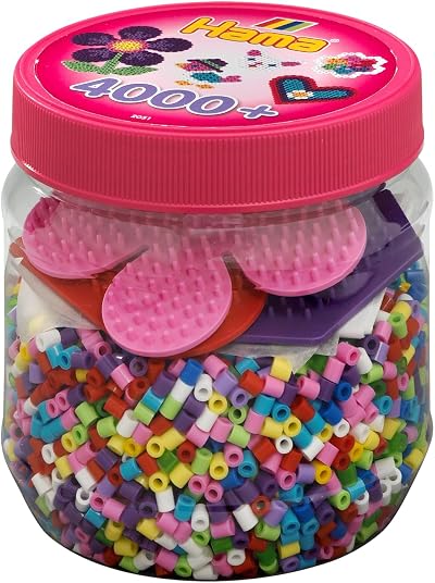 Hama Beads and Pegboards Tub 4000 Beads 3 Pegboards Arts and Crafts Set Pink