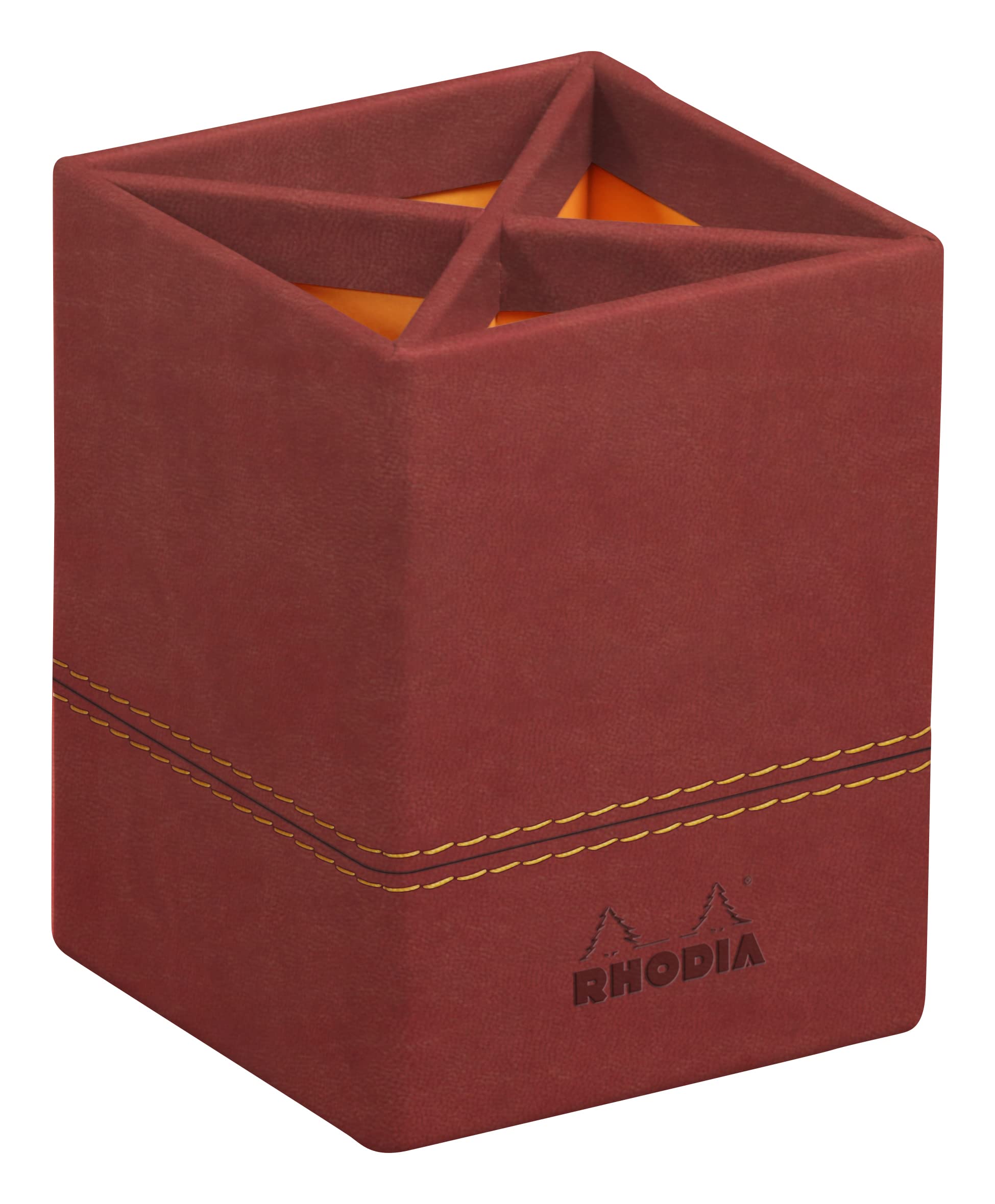 RHODIA 194527C - Nacarat Pencil Pot - 8x8x11 cm - Orange Saddle Stitching - Faux Leather Exterior - Home Office Collection Rhodiarama - Office Organization & Design Storage — image 1