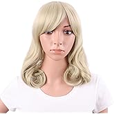 MapofBeauty 16 Inch/40 cm Daily Use Side Bangs Curly Wig, Blonde | Medium-Length hair