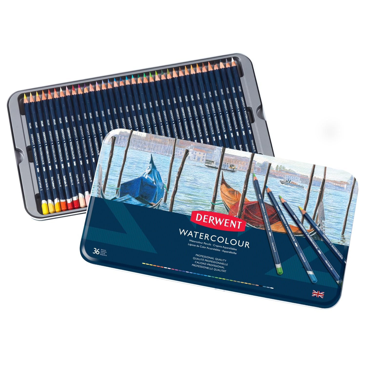 Derwent Set of 36 Watercolour Pencils With Hexagonal Barrel, Professional Quality, For Adults, Students, Amateurs & Professionals, Ideal For Painting and Drawing