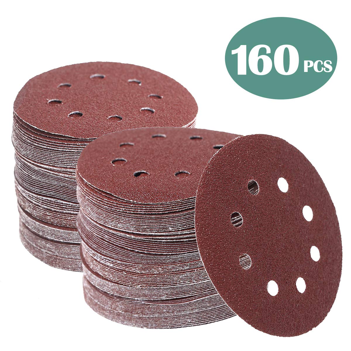 160 Pcs 5 Inch Sanding Discs Hook and Loop Orbital Sander Sandpaper 40 60 80 100 120 150 240 320 400 600 Grit 8 Hole Sanding Discs (160 PCS, 40-600 GRIT) (160 PCS, 40-600 GRIT)