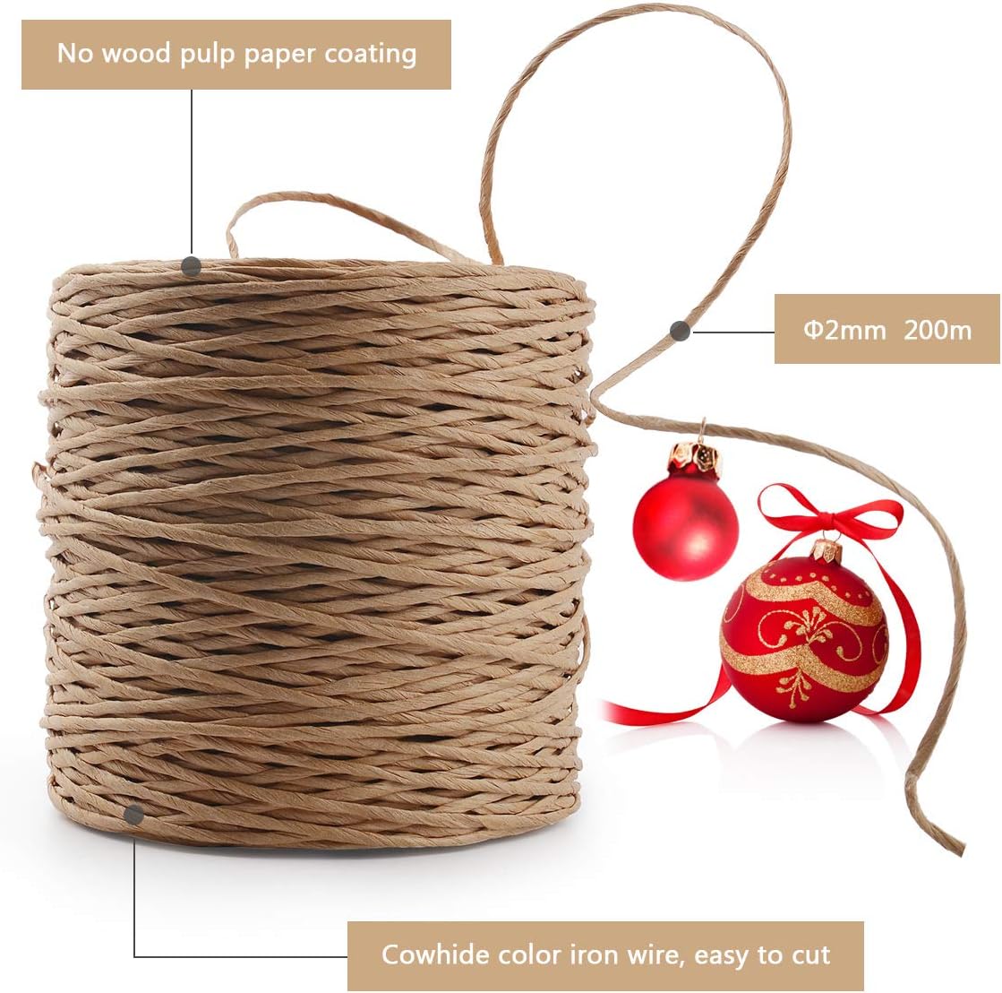 Herefun Natural Paper Cord, 200M x 2mm Iron Craft Wire - Image 3