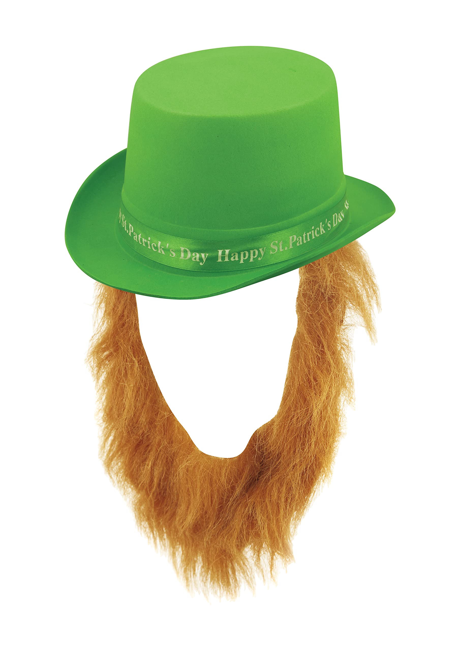 Henbrandt Adult Green Leprechaun Top Hat with Ginger Beard St Patrick's Day Accessories Green Hat One Size Irish Fancy Dress Costume Accessory