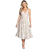 Dress the Population Womens Elisa Sleeveless Plunge Neckline Fit and Flare Midi Dress