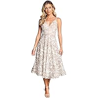 slim fit dress slacks Tan Floral Embroidered Midi Dress - All Dresses main image 1