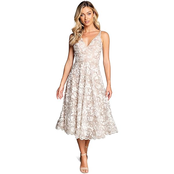 Amazon.com: Adrianna Papell Women's 3D Lace Midi Fit and Flare Dress,  Ivory/Gold, 4 : Clothing, Shoes & Jewelry