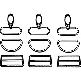 KOTAIFA Swivel Snaps Hooks with D Rings and Tri-Glides Slide Buckles for Purse Bag Straps Making Dog Collars Hardware 15pcs