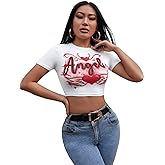SOLY HUX Women's Graphic Tees Y2k Crop Top Short Sleeve T Shirt Tee Summer Tops