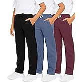Real Essentials 3 Pack: Boys' Tech Fleece Open Bottom Sweatpants with Pockets (Size 6-24)