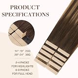 GOO GOO Tape Hair Extensions 18in 25g 10pcs 4/27/4 Brown Blonde Remy Human Hair view 3