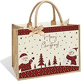 NBIAN Large Recyclable Christmas Gift Bag - 16" Jute-Canvas Tote for Holiday, Birthday Gifting & Party Favors Storage, 16.5x12.2x7.9 Inches
