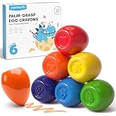 JUPITEARTH Egg Crayons for Toddler 1-3, Non Toxic Jumbo Crayons, 6 Colors | Palm-Grasp Baby Crayons, Washable Toddler Crayons for Kids, Fat Brain Toys for Art Supplies &amp; Perfect Gifts for Boys &amp; Girls