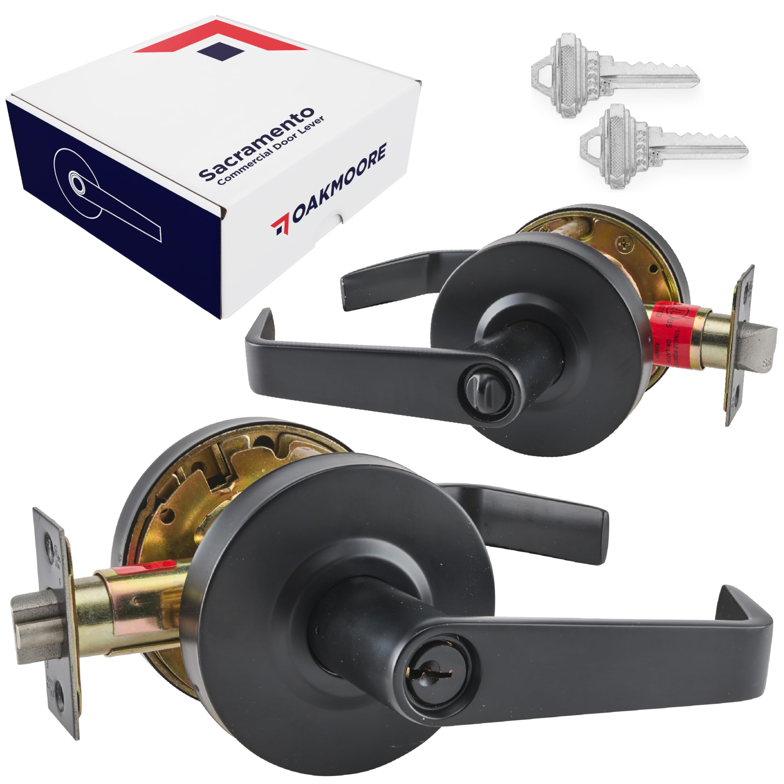 Photo 1 of OAKMOORE Commercial Door Handle Black - Grade 2 Lockset - Door Lever Schools Offices Industrial UL CUL & ADA – ANSI A156.2 (Keyed (Entry Doors))