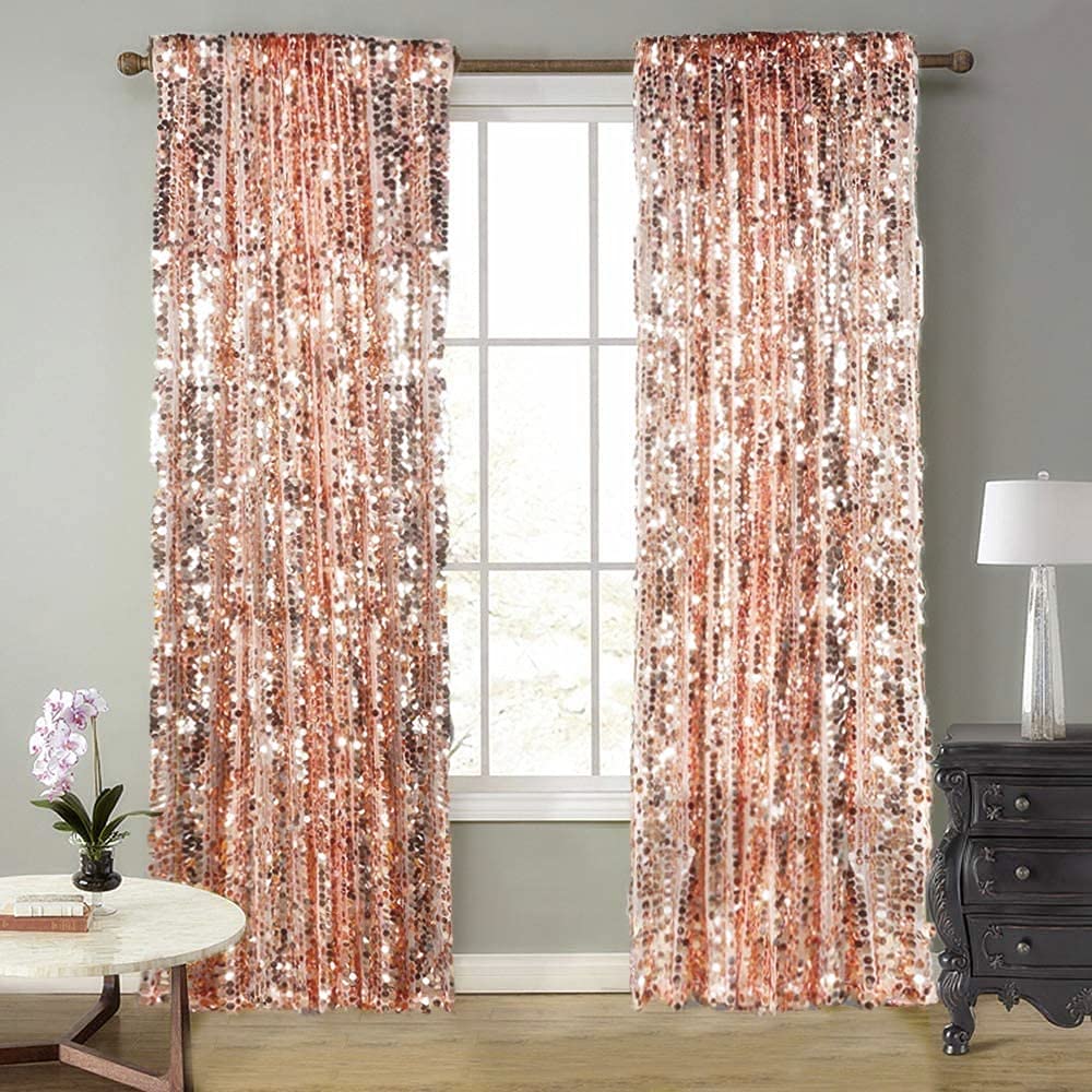 Photo 1 of SFN SKY Big Sequin Rose Gold Drapes Curtains Panels Payette Sequin Backdrop Curtains Home Party Decoration Supplies 9FTx9FT for Thanksgiving Christmas Decor