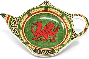 Royal Tara Wales Tea Bag Holder Porcelain - Welsh Red Dragon Cymru Saucer Irish Coaster/Ireland Teapot Shaped Resting Caddy Saucer/Made of New Bone China Diameter 4"/10cm