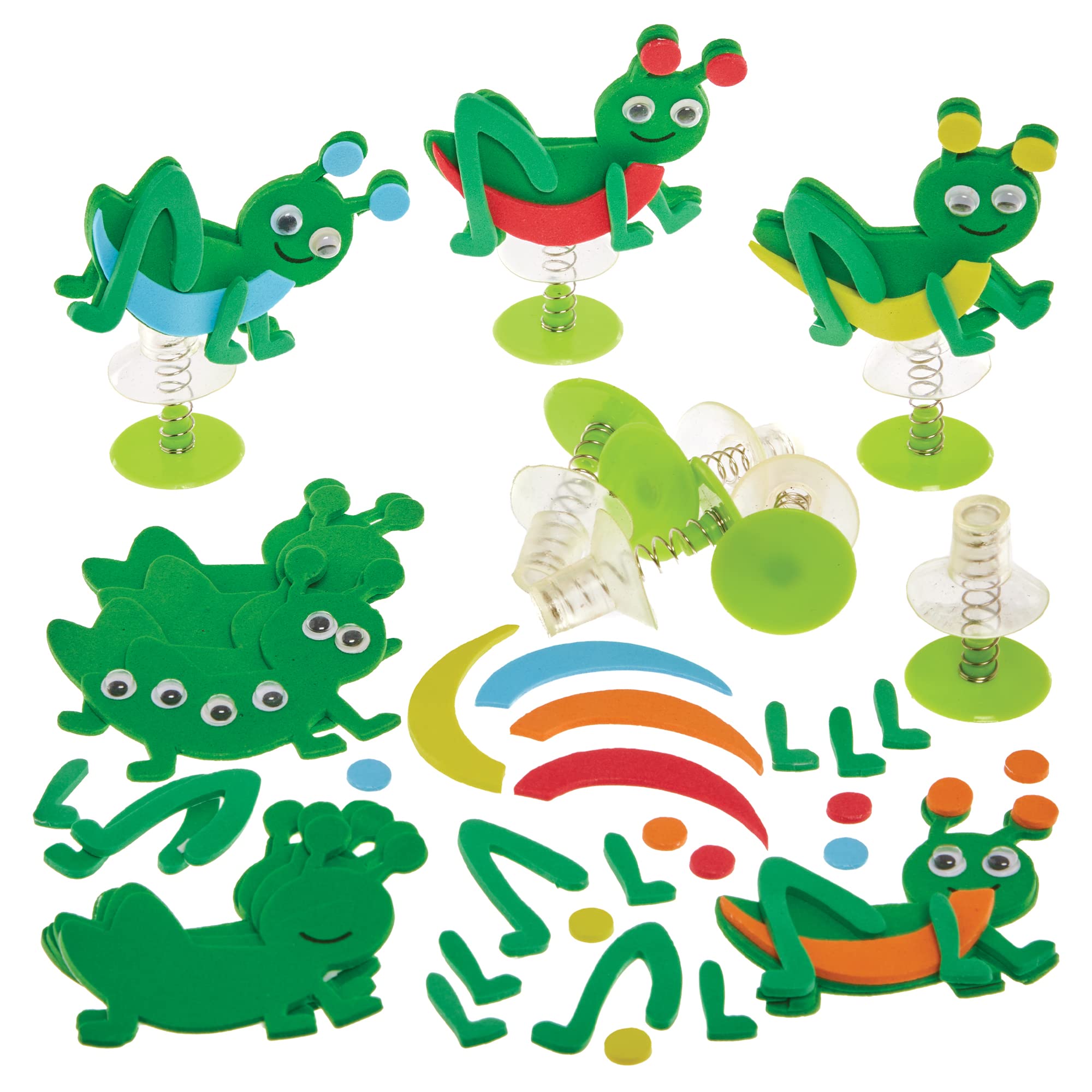 Baker Ross FX783 Grasshopper Jump Up Kits - Pack of 8, Foam Toy Craft Kits for Kids