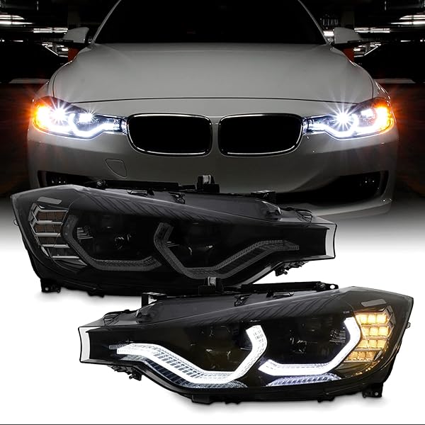 For BMW 328i Headlight 2012 2013 2014 2015 BM2503181 Pair BM2502181 Black
