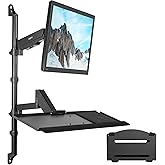 VIVO Black Sit-Stand Height Adjustable Pneumatic Spring Arm Keyboard, Monitor, CPU Wall Mount for 1 Screen up to 32 inches ST