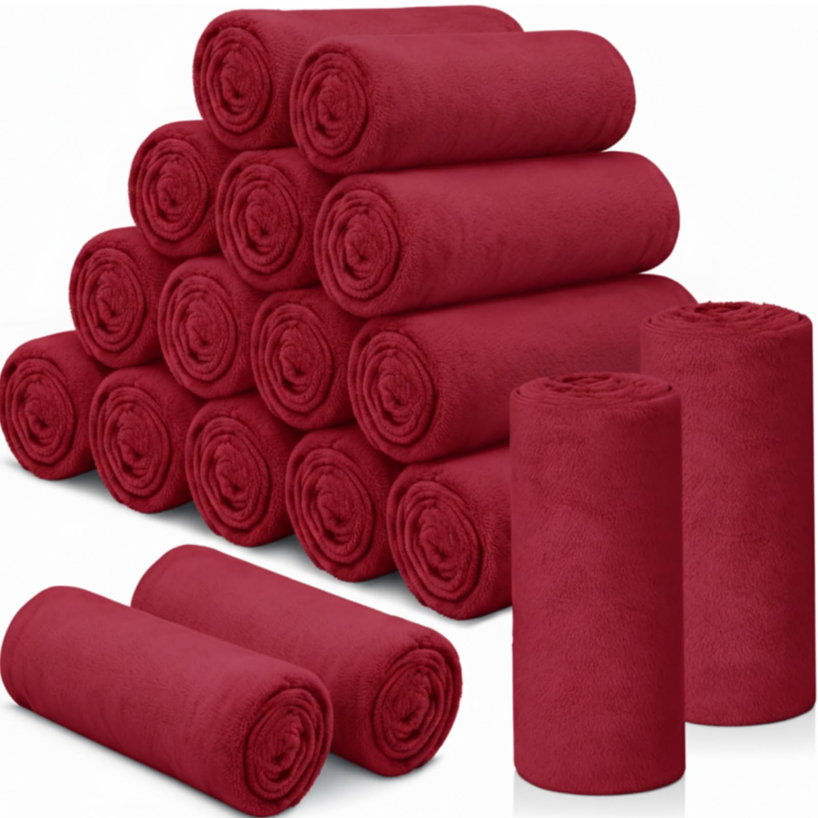 Photo 1 of 18 Pieces Blankets Bulk for Wedding 50 x 60 Inch Soft Lightweight Flannel Fleece Throw Blankets Bulk for Valentine's Day Wedding Guests Home Outdoor Couch Sofa Bed Gifts(Wine Red)