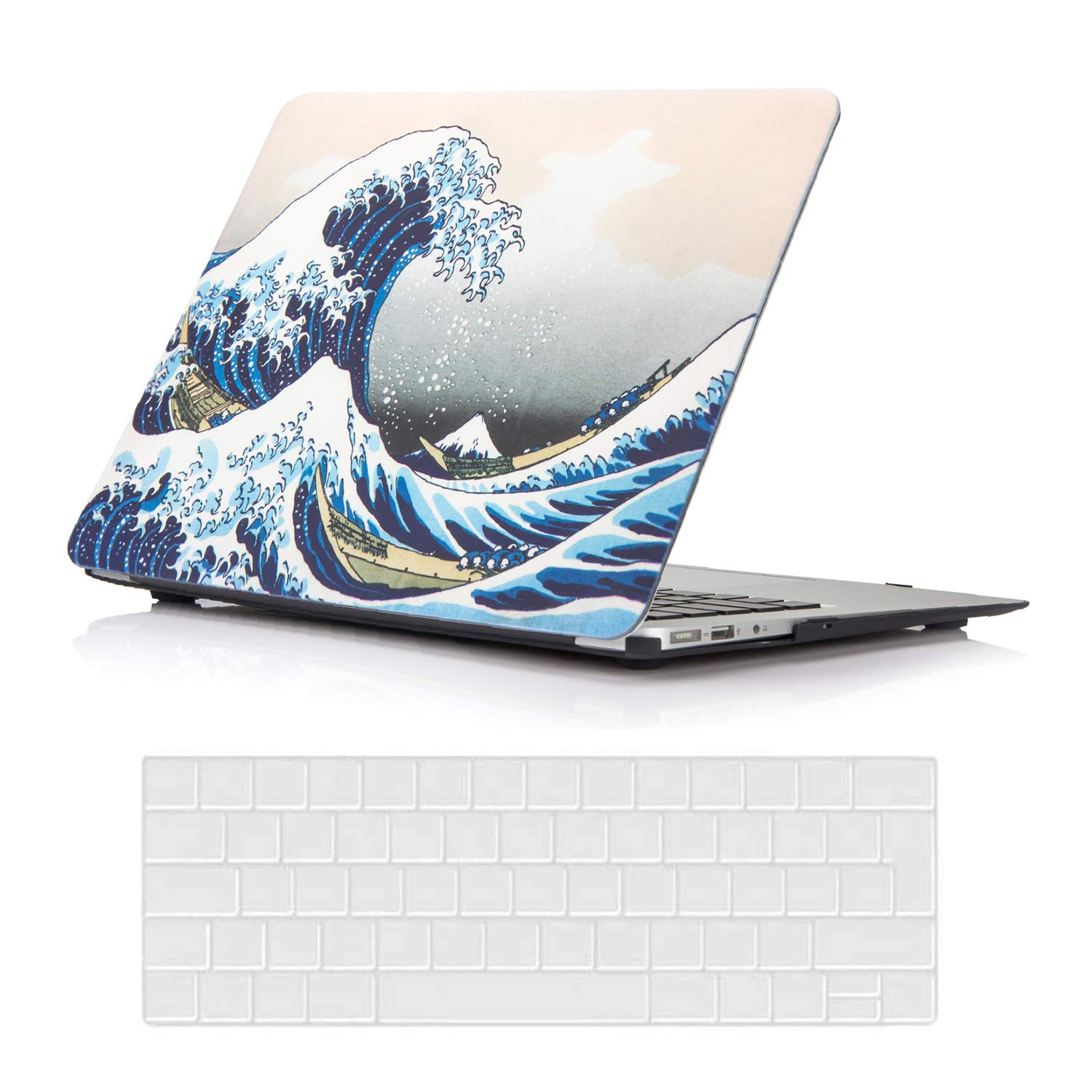 AUSMIX Compatible with MacBook Air 13 Inch Case 2021/2020/2019/2018 Release M1 A2337/ A2179 / A1932, Ultra Thin Plastic Hard Case Protective Snap Case & Keyboard Skin Cover, Waves