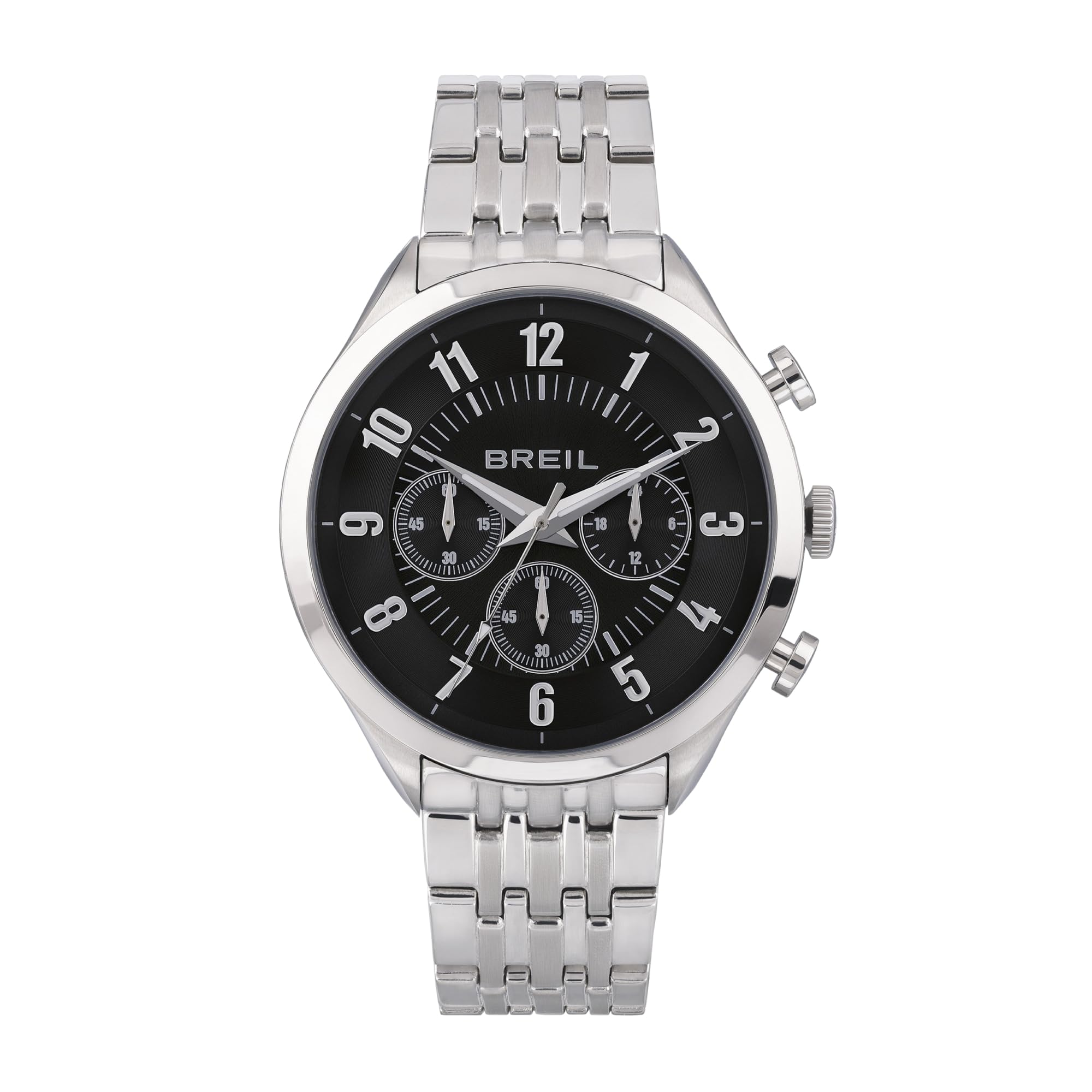 Breil Men's ARBITER Watch Collection Mono-Colour Black dial Chrono Quartz Movement and Steel Silver Bracelet TW1874