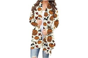 COTECRAM Women's Halloween Costumes Pumpkin Cat Long Sleeve Open Front Cardigan Sweater Outwear Coats Plus Size Tops Clothes