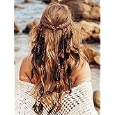 GORTIN Boho Feather Headbands Black Hippie Headpiece Indian Gypsy Tassel Feather Headdress for Women (Type AC)
