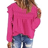 BETTE BOUTIK Womens Boho Fall Long Sleeve Shirts Crewneck Dressy Casual Blouses Trendy Flowy Tops