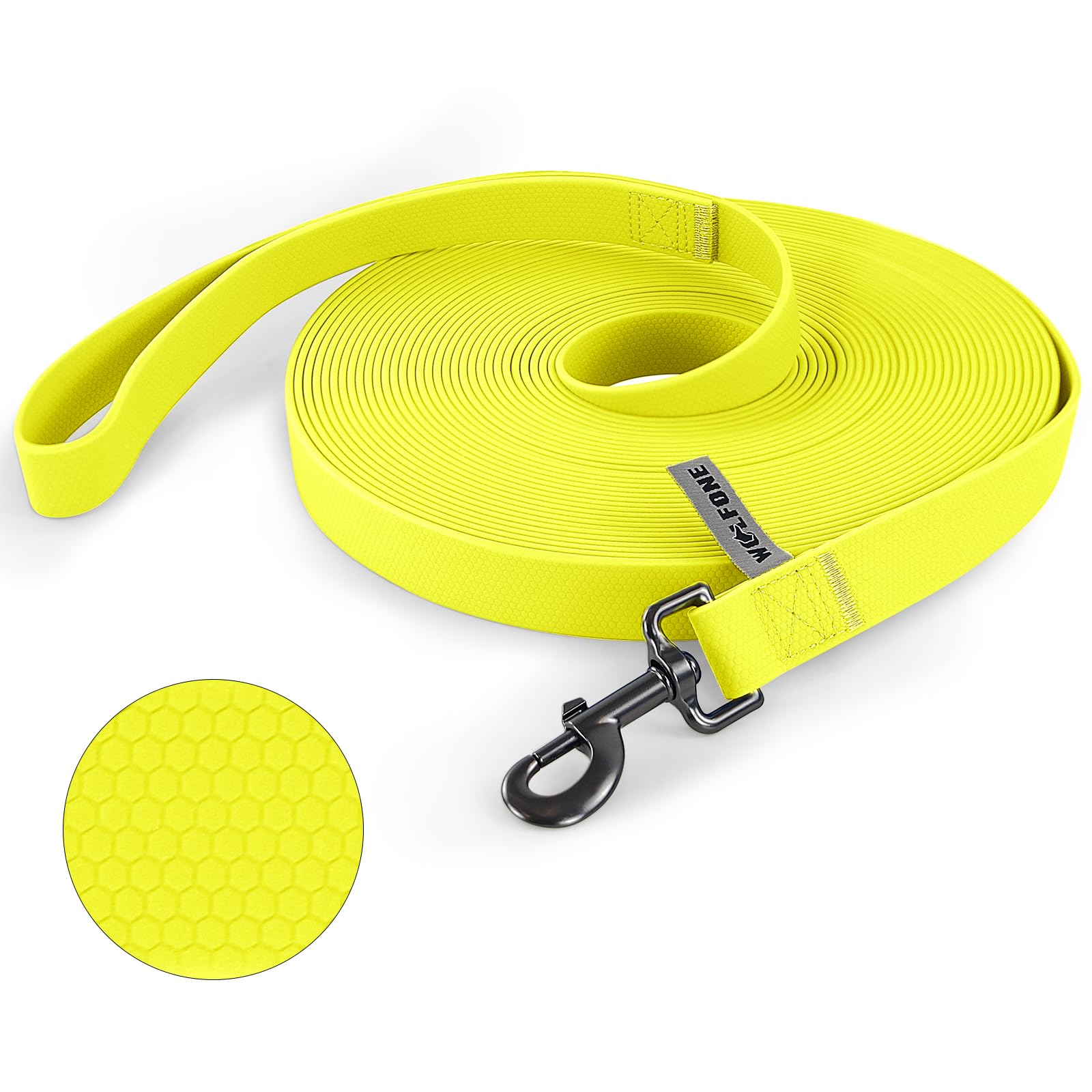 Wolfone Waterproof Long Recall Dog Lead with Anti-Slip Handle， Heavy Duty Robust Training Dog Lead for Outdoor Activities 15m Yellow