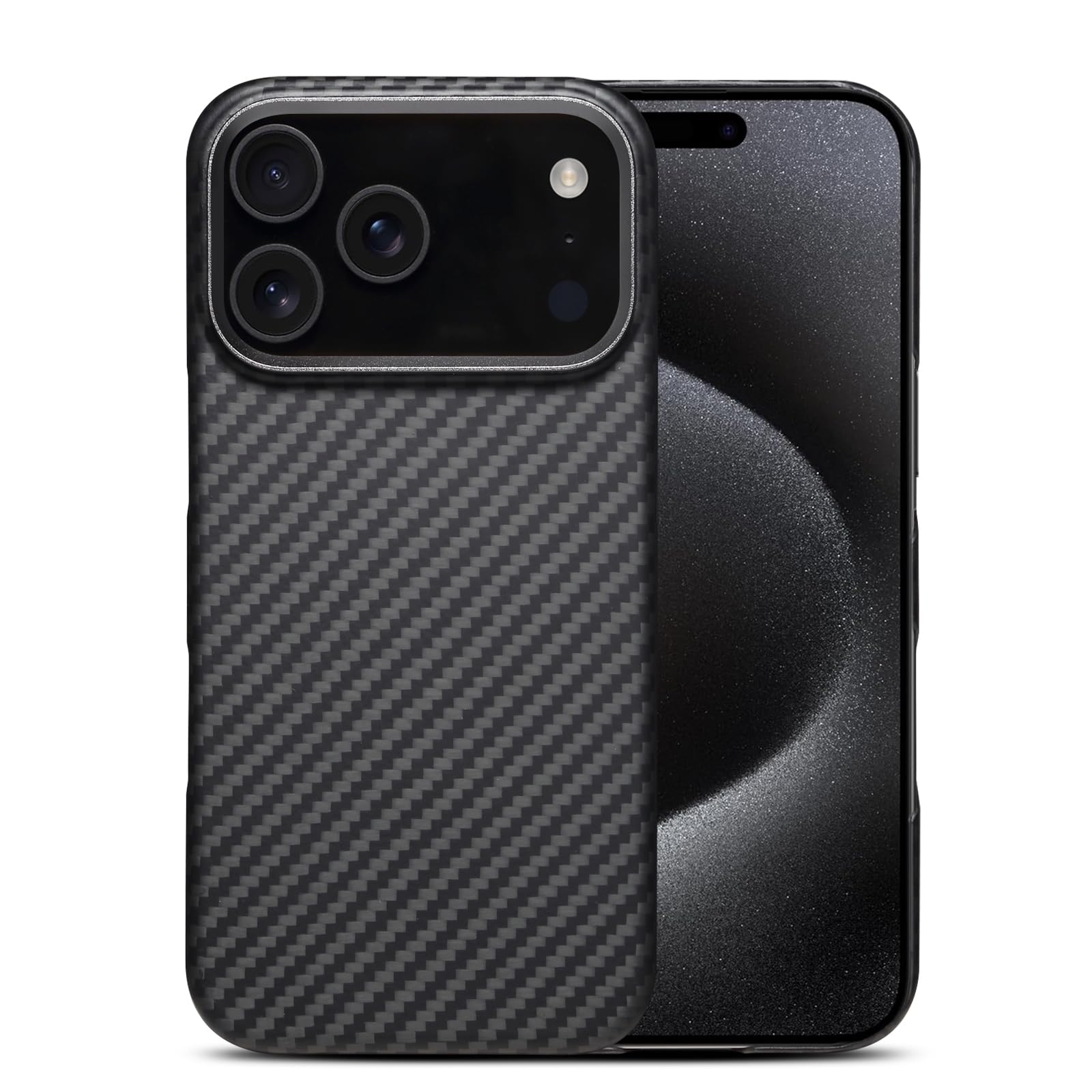Photo 1 of GIMENOHIG Aramid Carbon Fiber Case for iPhone 17 pro max, Fit for MagSafe, Aluminum Alloy Metal Lens Protection Black