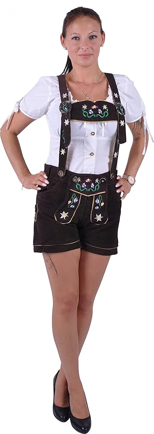 Almwerk Damen Trachten Lederhose Modell Blümli in braun, schwarz, rot und grün