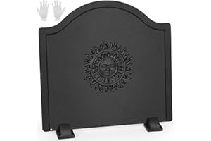 TECANA Fireback for Fireplace 16 Inches - Fireplace Back Plates with Feets | Fireplace Heat Reflector Boho Style Sun Pattern (16 Inches)