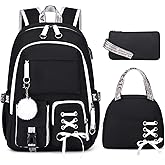 ACESAK Backpacks for Girls, Girls Backpack with Lunch Box and Pencil Case for Teen Kids Elementary Middle High School College Student, Children School Backpack Bookbag with USB Charging Port (Black)