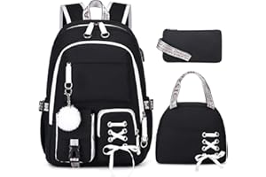 ACESAK Backpacks for Girls, Girls Backpack with Lunch Box and Pencil Case for Teen Kids Elementary Middle High School College Student, Children School Backpack Bookbag with USB Charging Port (Black)