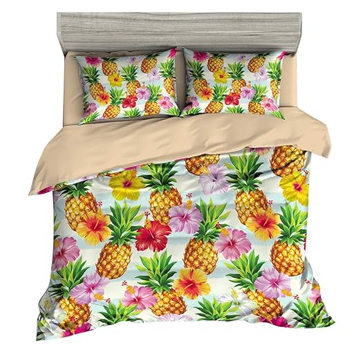 3 Stück Ananas-Design-Paar-Bettwäsche-Sets enthalten Bettbezug Kissen, gelbe Ananas, Super King (260x230 cm) -Fit für 1.8M-2M