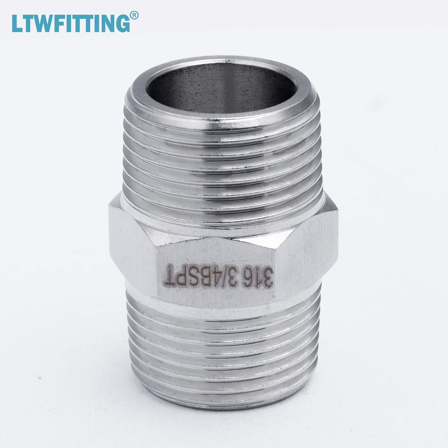 LTWFITTING Stainless Steel 316 Pipe Hex Nipple Fitting 3/4-Inch Male BSPT Air Fuel (Pack of 5), 3/4" Male BSPT - Image 4
