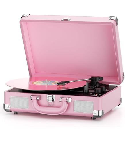 Amazon.com: JORLAI Pink Vinyl Record Player 3 Speeds Portable